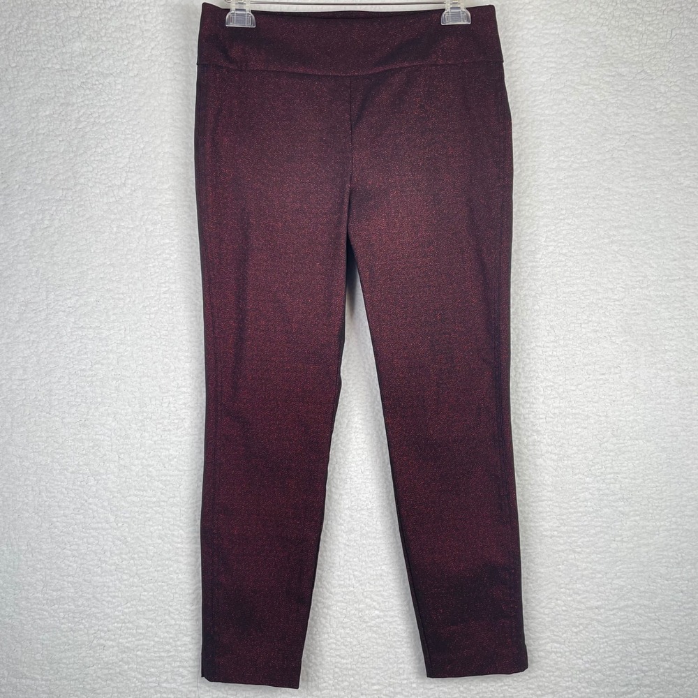7th Avenue New York‎ & Company Burgundy Metallic Shimmer Slim Leg Pants Large